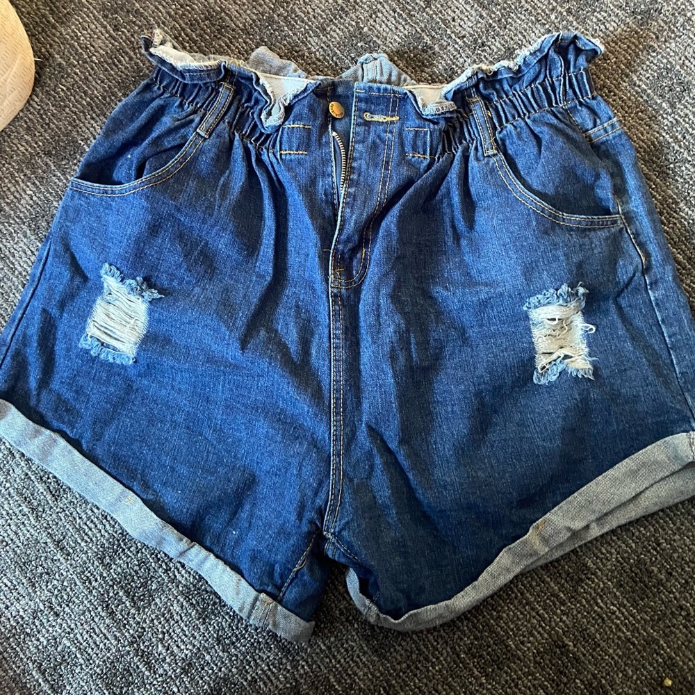 super high waisted ripped bag jean shorts